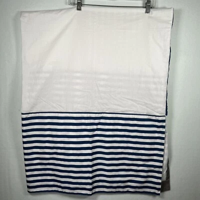 Crate & Barrel Land of Nod Gray Blue Striped Reversible Crib Skirt Dust Ruffle - Image 1 of 4