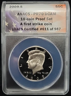 2009 S Proof Kennedy Half Dollar 50c ANACS PR70 | First Strike PF70 Flawless - Image 1 of 4