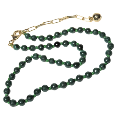 New Lulu Frost PLAZA Natural Malachite Bead Necklace Base Hand Knotted 16"  - Image 1 of 4