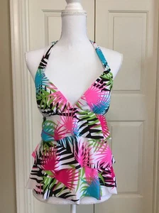 NWOT ladies Kim Rogers size S tankini top w/ ruffles swimsuit pink,black,white - Picture 1 of 4