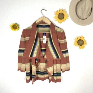 Chaps Striped Linen Cotton Boho Hippy Open Cardigan Sweater Size Large Women NWT - Picture 1 of 12