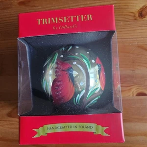 Dillard's Blown Glass Handpainted Red Cardinals Christmas Ball Ornament Poland - Picture 1 of 5