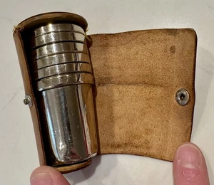 Vintage Metall Deutsch 6er Set Setzbecher Schnapsgläser Leder Aufbewahrungsetui Germany - Bild 1 von 16
