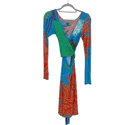 Issa London Wrap Dress Multicolor Print Long Sleeve Size 8 - Image 1 of 4