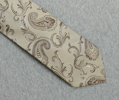 Corbata Paul Fredrick Hombre Clásica 3.5" Beige Seda Paisley 100% Seda 62" Largo Italia Foto 1 de 4