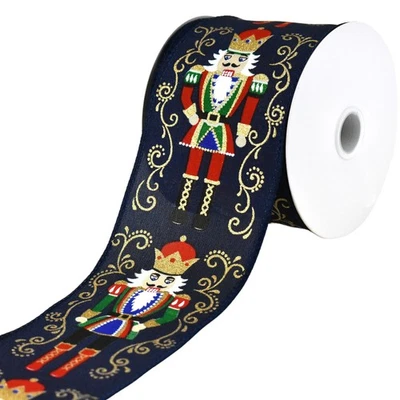 Christmas Nutcracker Filigree Elegance Ribbon, 2-1/2-inch, 10-yard, Navy - Image 1 of 3