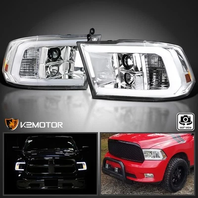 Fits 2009-2018 Dodge Ram 1500 2500 3500 LED Tube Projector Headlights Left+Right - Image 1 of 4