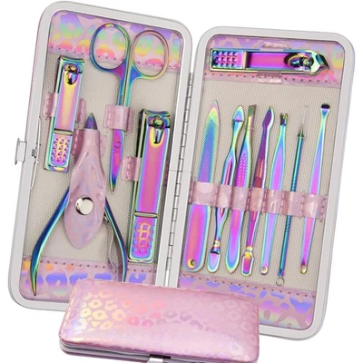 12Pcs Manicure Pedicure Set Stainless Steel Nail Clippers Kit Pink Professional - Image 1 of 4