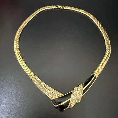 Collar Vintage CD CHRISTIAN DIOR Tono Dorado Pavé Cristal Esmalte Declaración V 40g Foto 1 de 4