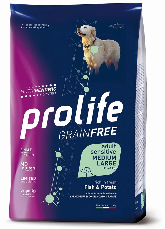 Prolife Dog GRAIN FREE Adult Sensitive Fish&Potate Medium/Large Crocchette Cane - Immagine 1 di 1