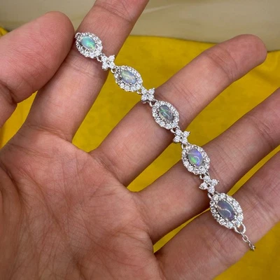 Pulsera de plata de ley 925 5x3 mm piedras preciosas de ópalo natural circón flor joyería Foto 1 de 4