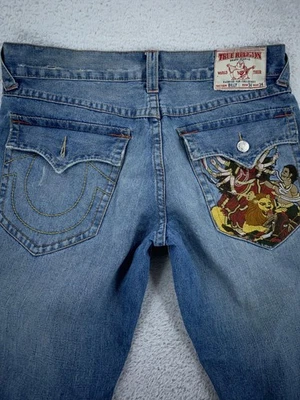 Pantalones de mezclilla True Religion Billy REAL 38x34 desgastados bordados con bolsillo hindú Foto 1 de 4