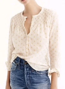 JCrew Gold Stars Cotton And Silk Button Front Long Sleeves Blouse Relaxed Size 8 - Bild 1 von 13
