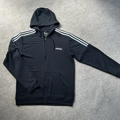 Adidas Climalite 3 Rayas Cremallera Completa Sudadera con Capucha Negra Para Hombre Grande Cremallera Usada en Excelente Condición Foto 1 de 4
