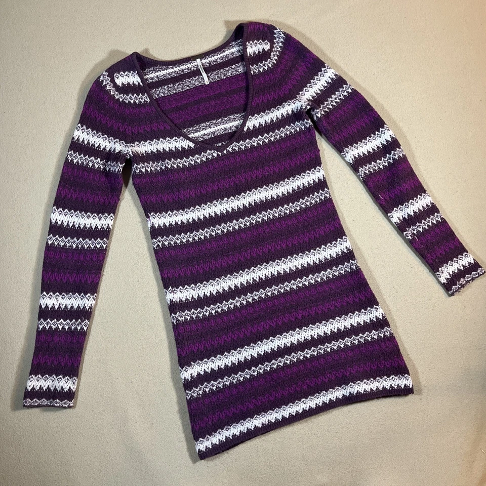 Vestido Suéter FREE PEOPLE Mujer M Nordic Fair Isle Mezcla de Lana Púrpura Elástico Foto 1 de 4