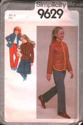 9629 Vintage Simplicity Sewing Pattern Girls 1980s Skirt Pants Quilted Jacket FF - Image 1 of 2