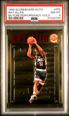 PSA 8 NM- MINT 1996 Score Board Ray Allen Rookie PURE PERFORMANCE PP5 Gold Foil - Image 1 of 2