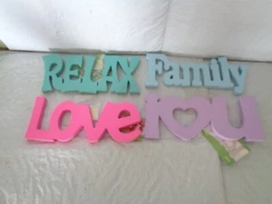 (4) Decorative - Wooden - Shelf Word Signs - Family - Love - Relax - Picture 1 of 1