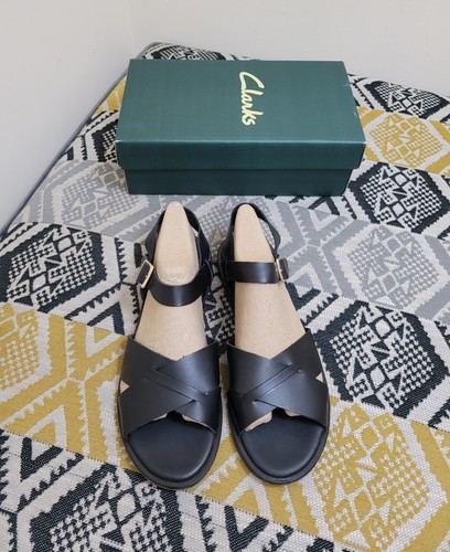 Sandali donna Clarks neri in pelle con cinturino alla caviglia taglia 6 5 EU 40