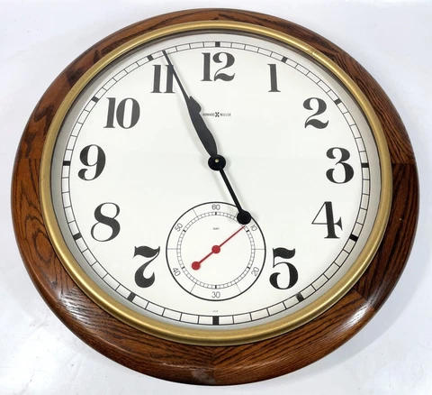 HOWARD MILLER Model 622-757 Oak Frame Vintage 22" Round Wall Clock WORKS Cover