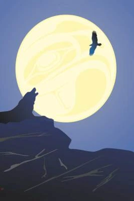 Mark PRESTON Indigenous " Wolf Moon " CANVAS ART Canadian Native Tingit Gift - Image 1 of 4