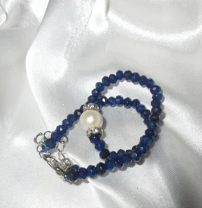 Beautiful sparkly 4mm faceted natural sapphire and freshwater pearl bracelet - Picture 1 of 3