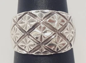 Beverly Hills Sterling Silver Ring Size 8.25-8.5 Chunky Diamond-Etched Dome .925 - Picture 1 of 20