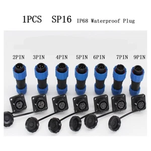 SP16 Square-Panel Mount IP68-Waterproof Plug + Socket Circular Connector 2-9pin - Picture 1 of 54