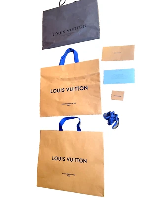 LOUIS VUITTON Authentic 3 Empty Large Paper Shopping Bags Ribbon Envelope Card - Image 1 of 4