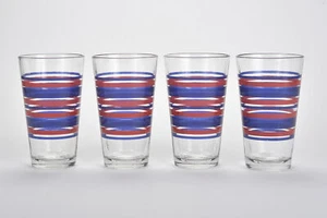 Bicchiere pesante vintage a righe blu rosso mod anni 70 80 rosso rosso set di 4 - Foto 1 di 4