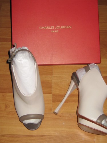 JORDAN CHARLES JOURDAN NUOVA CREMA PELLE DI SERPENTE PLATEAU PUNTA APERTA TACCO 7 5