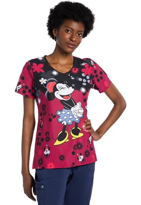 Minnie Mouse Cherokee Scrubs Tooniforms Disney V Neck Top TF626 MNTH - Image 1 of 3