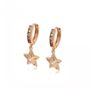 Star Dangle Earrings | 18K Gold Plated Multicolour Cubic Zirconia Jewellery Gift - Picture 1 of 6