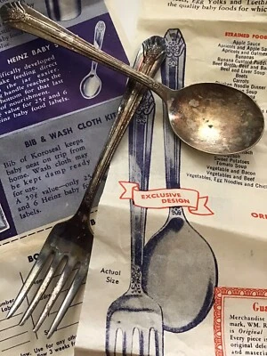 Tenedor cuchara bebé Wm Rogers And Son plato plateado Heinz MCM formulario de pedido vintage años 60 Foto 1 de 4