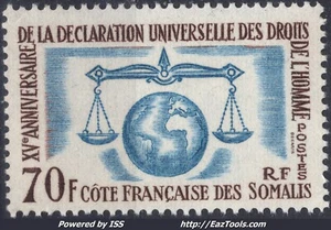 COTE DES SOMALIS DECLARATION DES DROITS DE L'HOMME N° 318 NEUF ** SANS CHARNIERE - Picture 1 of 2