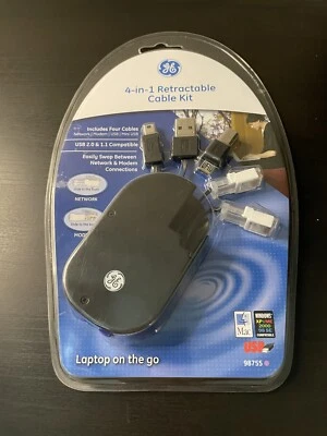 GE 4-in-1 Retractable Cable Kit 98755 USB 2.0 & 1.1 Compatible 4 Ft. Charger NIP - Image 1 of 3