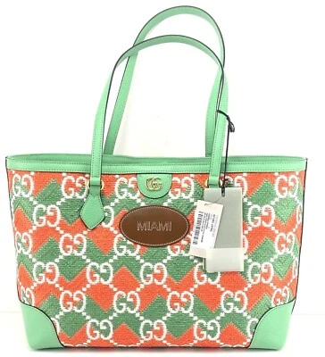 Nuevo Auténtico Bolso de Hombro/Tote Gucci 631685 Ophidia GG Rafia, L.E. Miami, nuevo con etiquetas Foto 1 de 4