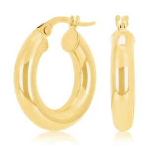 Pendientes de aro redondos de tubo de alto pulido italiano de oro amarillo de 14k 4 mm 0,75" 1,8 gramos - Imagen 1 de 5