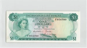 BAHAMAS $1 Dollar 1965, P-18b, 3-Signatures, Original a/UNC AU, F954780. S3 - Picture 1 of 2