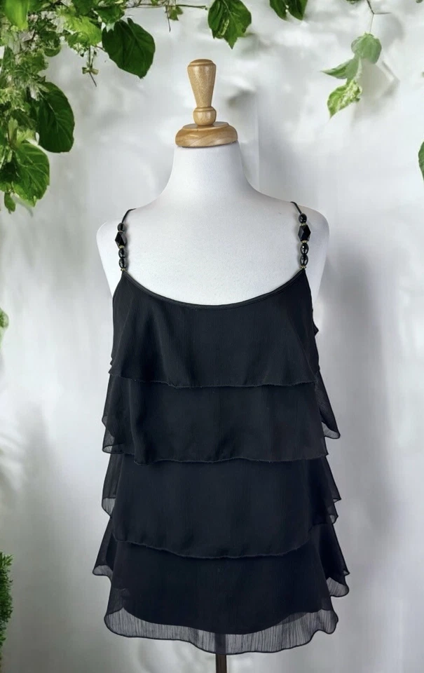 Blusa sin mangas negra con volantes en capas coqueta de hadas formal Y2K Steampunk talla L Foto 1 de 4