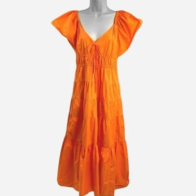 Orange Moon River Maxi Dress With Tie Waist Wedding Guest Summer Dress - Image 1 of 4