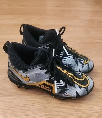 Nike Alpha Black White Gold Football Cleat Size 2 Youth - Image 1 of 4