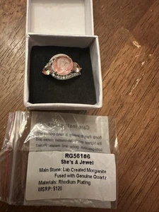 Bomb Party “She’s A Jewel” Lab Created Morganite Fused With Genuine Quartz Sz7 - Picture 1 of 4