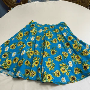 Hell Bunny Vixen Blue Sunflower Retro Pin Up Swing Skirt Size XL - Picture 1 of 8