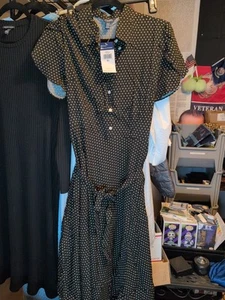 Chaps Summer Grip Dress. Black Polkadot. Size XL. NWT. $90 RETAIL  - Picture 1 of 5