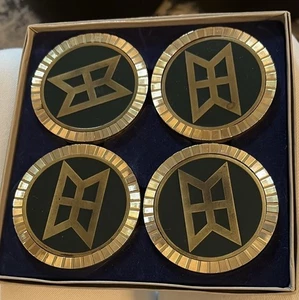 4 Piece Brass Coaster Set w/Distinctive Geometric Design Heavy Art Deco ~ READ - Picture 1 of 6