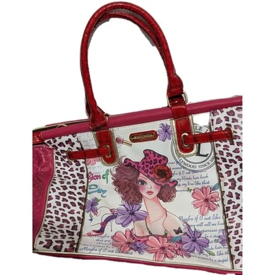 Nicole Lee X large handbag purse tote fuschia pink red wearable art - Image 1 of 4