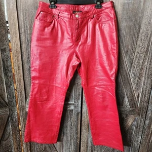Pantalone Metrostyle donna taglia 14P rosso 100% pelle gamba dritta foderato 5 tasche - Foto 1 di 12