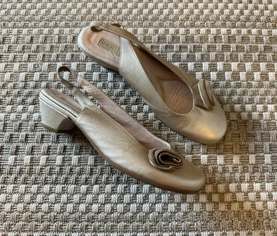 Bombas BEAUTIFEEL Misty Gold Pearl couro salto baixo 41/10 roseta - Imagem 1 de 4