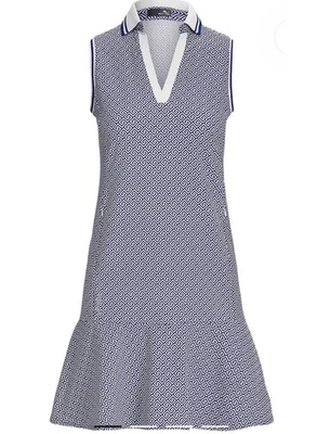 Vestido de golf para mujer RLX RALPH LAUREN azul blanco griego estampado llave cuello en V mediano Foto 1 de 4